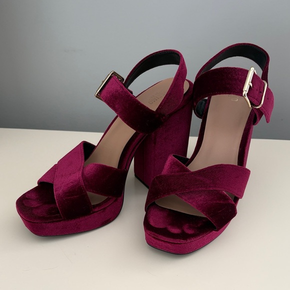 Mossimo Supply Co. Burgundy Velvet Platform Heels - Picture 5 of 8